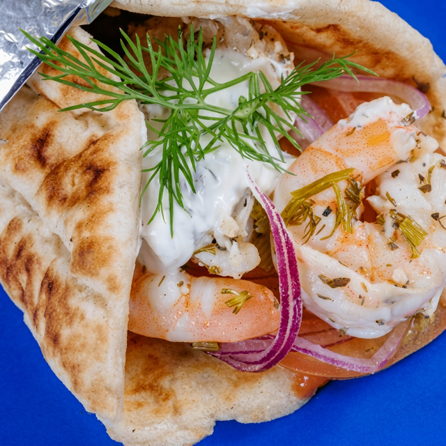 SHRIMP SOUVLAKI.